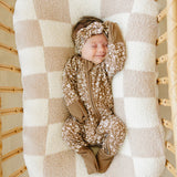 Brown Floral Ribbed Bamboo Zipper