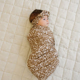 Brown Floral Ribbed Bamboo Stretch Swaddle