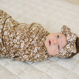 Brown Floral Ribbed Bamboo Stretch Swaddle