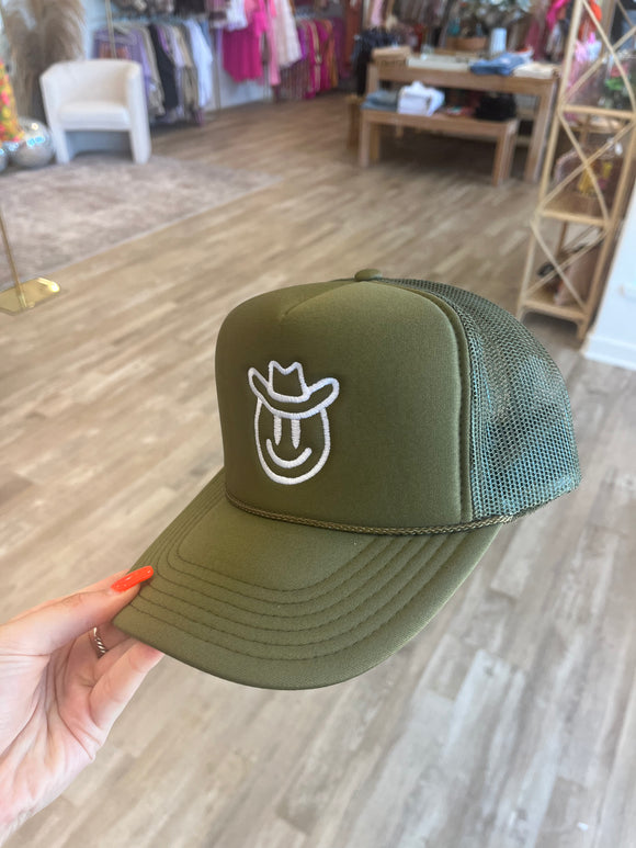 Army Green Cowboy Smiley Trucker