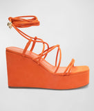 Magdalena Square Toe Strappy Wedge Heel Platform Sandals- Flame Orange